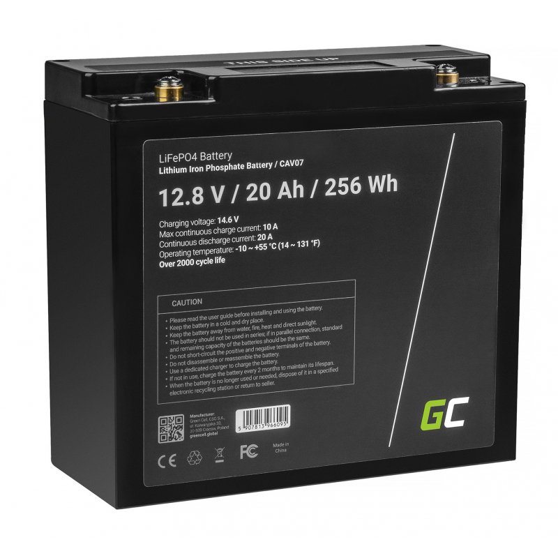 Green cell® lifepo4 battery 12.8v 20ah 256wh lfp lithium battery