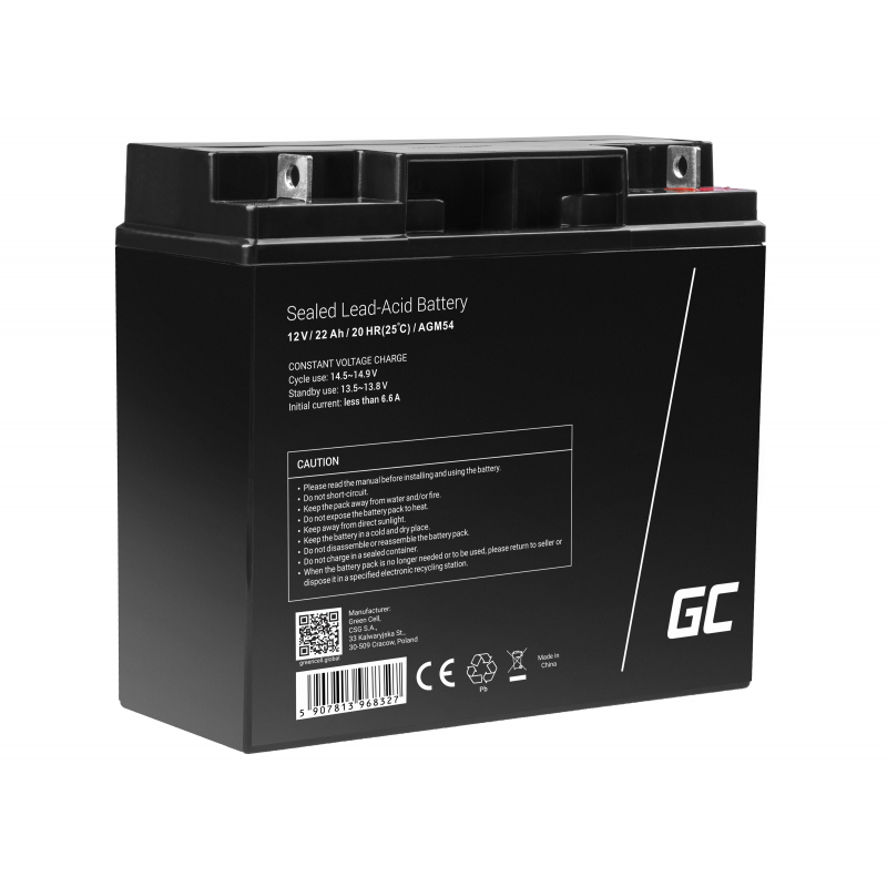 Green cell® agm battery 12v 22ah maintenance-free lead-acid battery for lawn mowers, golf trolleys, ride-on mowers, food trucks