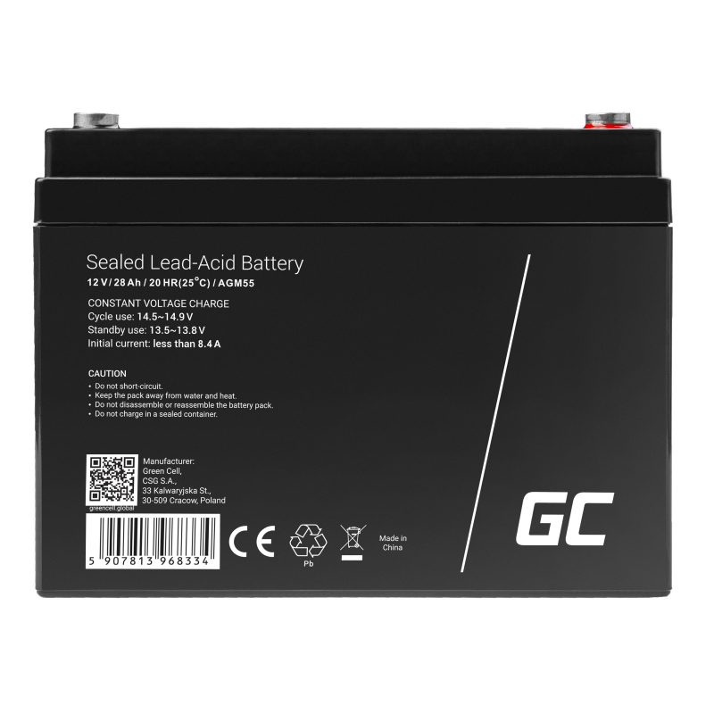 Green cell® agm battery 12v 28ah fleece maintenance-free lead-acid battery for boat boat drive electric scooter floor machine