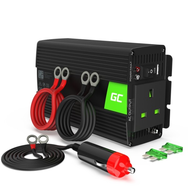 Green cell® car power inverter converter uk version 24v to 230v 300w/600w with usb