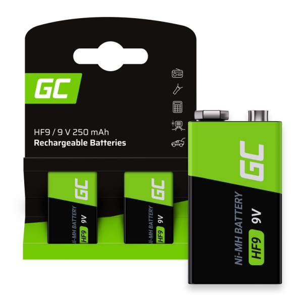 Green cell batteries rechargeable 2x 9v hf9 ni-mh 250mah