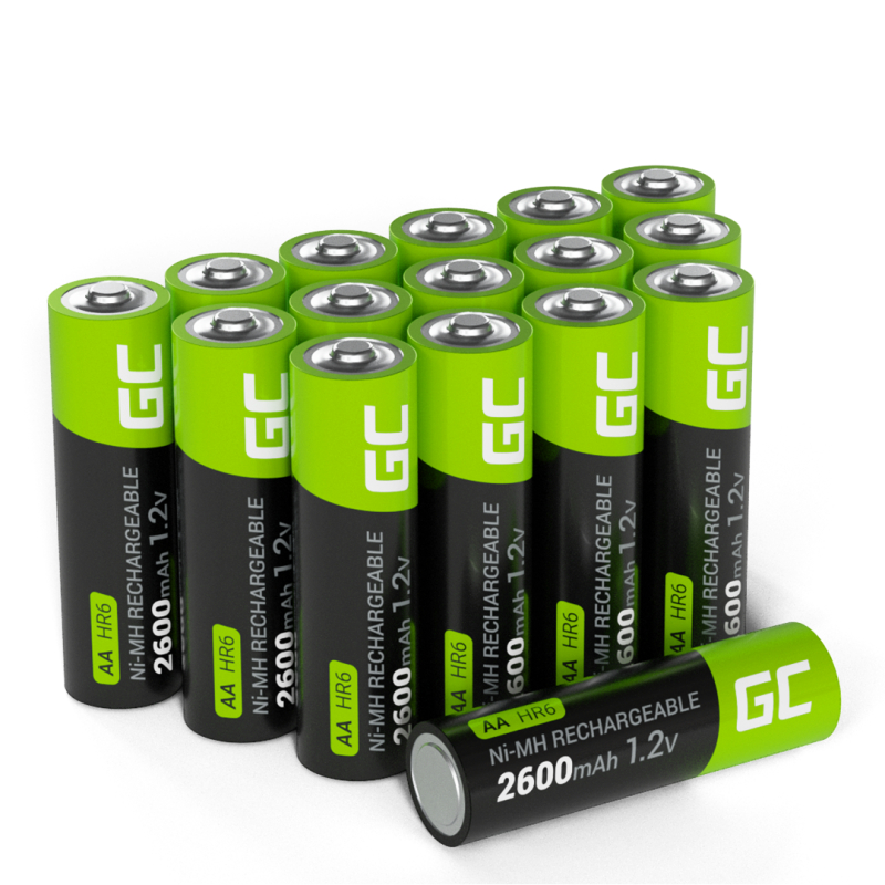 16x batteries aa r6 2600mah ni-mh accumulators green cell