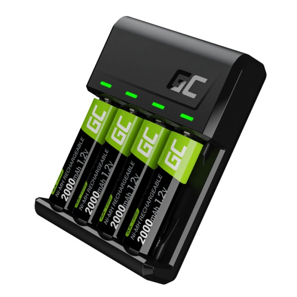 Battery charger aa and aaa ni-mh green cell + 4x batteries aa r6 2000mah