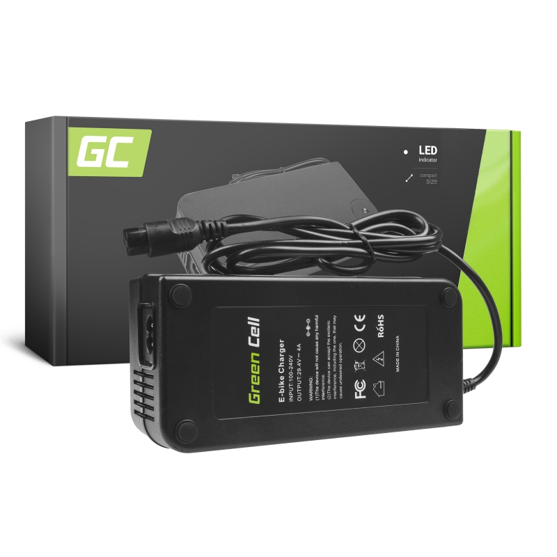 Green cell® 29.4v 4a e-bike charger for 24v li-ion battery 3 pin plug eu