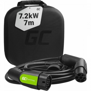 Green cell charging cable type 2 7.2kw 32a 7m 1-phase for leaf, i3, id.3, e-golf, e-up!, e-208, e-2008, ux 300e, 500e, i-pace