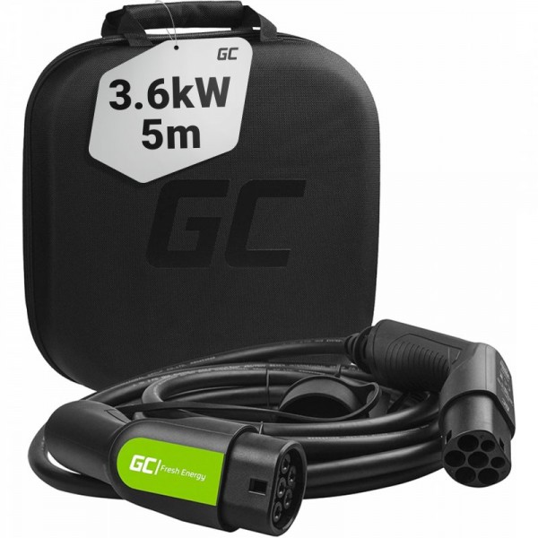 Green cell charging cable type 2 3.6kw 16a 5 meter 1-phase for ev electric cars and plug-in hybrids phev