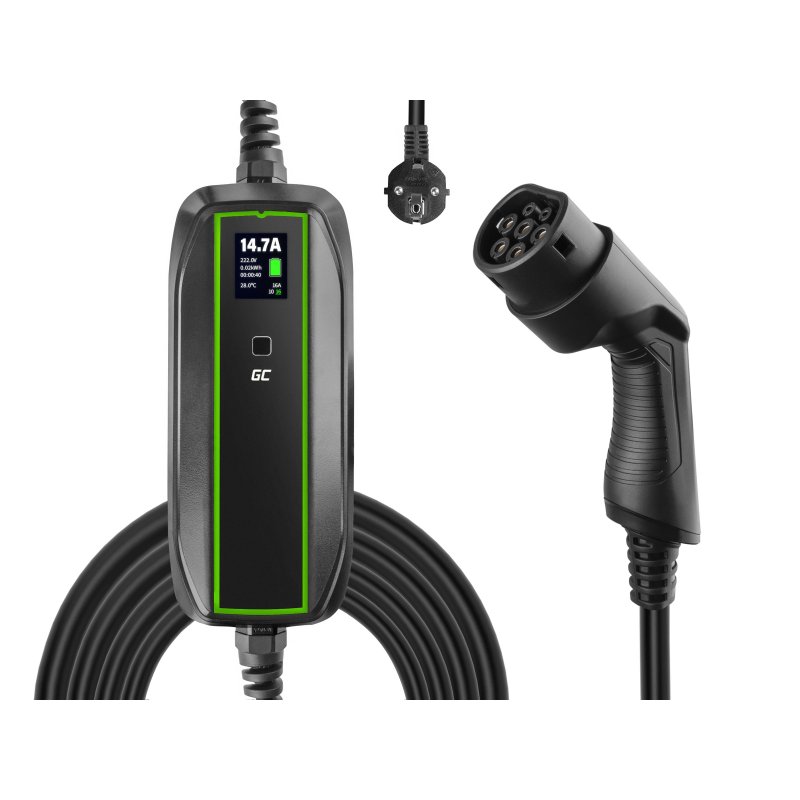 Green cell mobile charger 3.6kw type 2 to schuko 6.5m gc powercable for charging electric cars and plug-in hybrids
