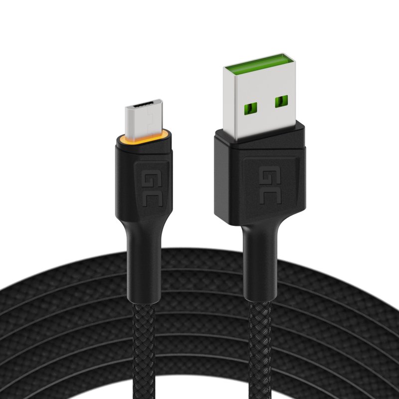 Cable micro usb 1,2m led green cell ray with fast charging, ultra charge, quick charge 3.0