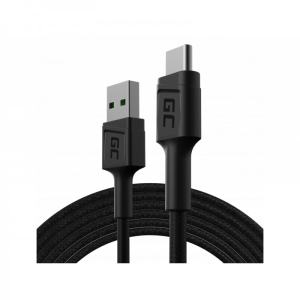 Cable usb-c type c 2m green cell powerstream with fast charging, ultra charge, quick charge 3.0